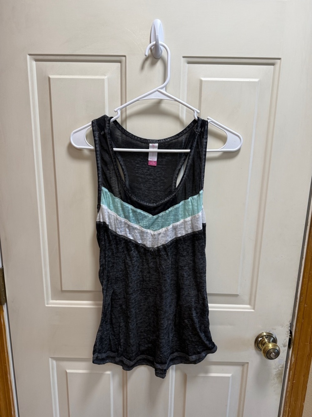Black Semi Sheer Retro Racerback Tank with Mint and White Chevron